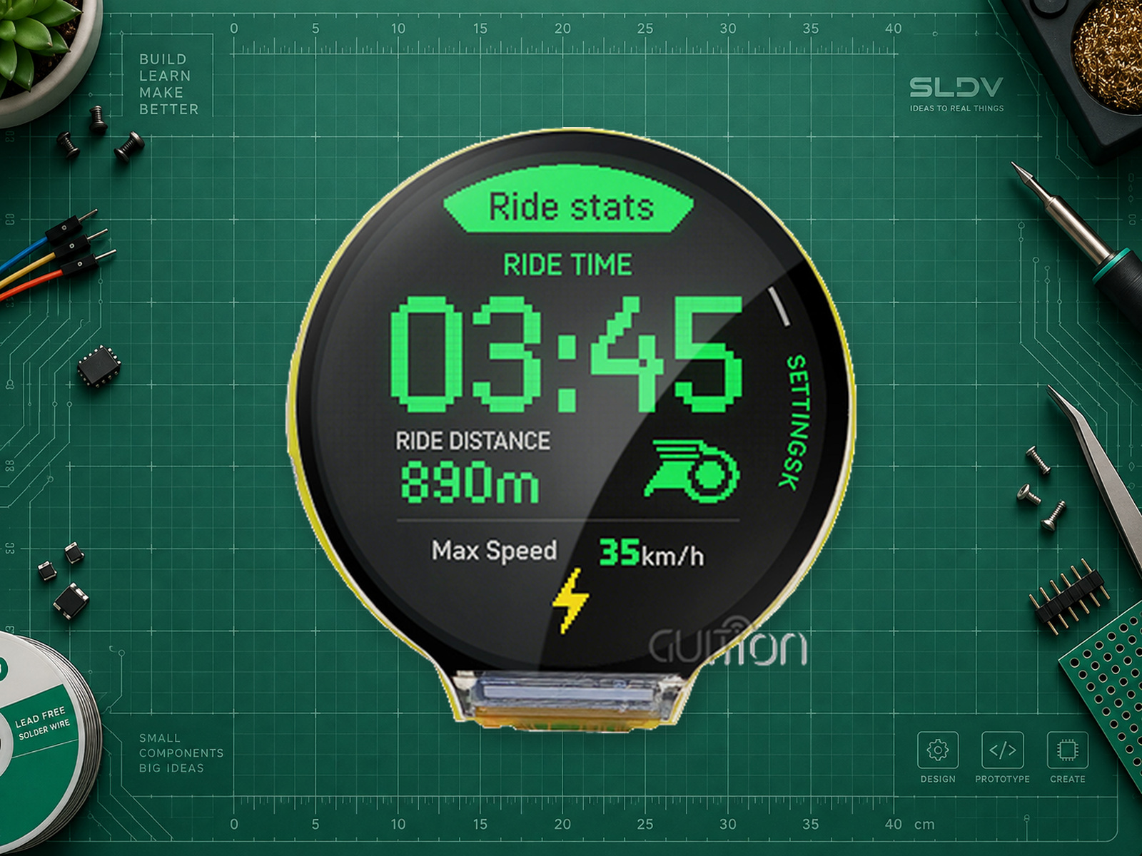 GUITION ESP32-2424S012N-I без сенсорного слоя и корпуса. Исходное фото производителя с демонстрационным интерфейсом; водяной знак GUITION сохранён.