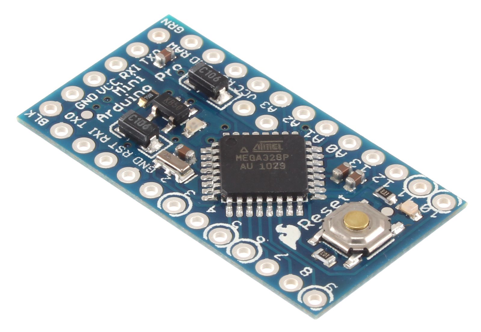 Arduino Pro Mini с ATmega328P, пример платы без припаянных разъёмов