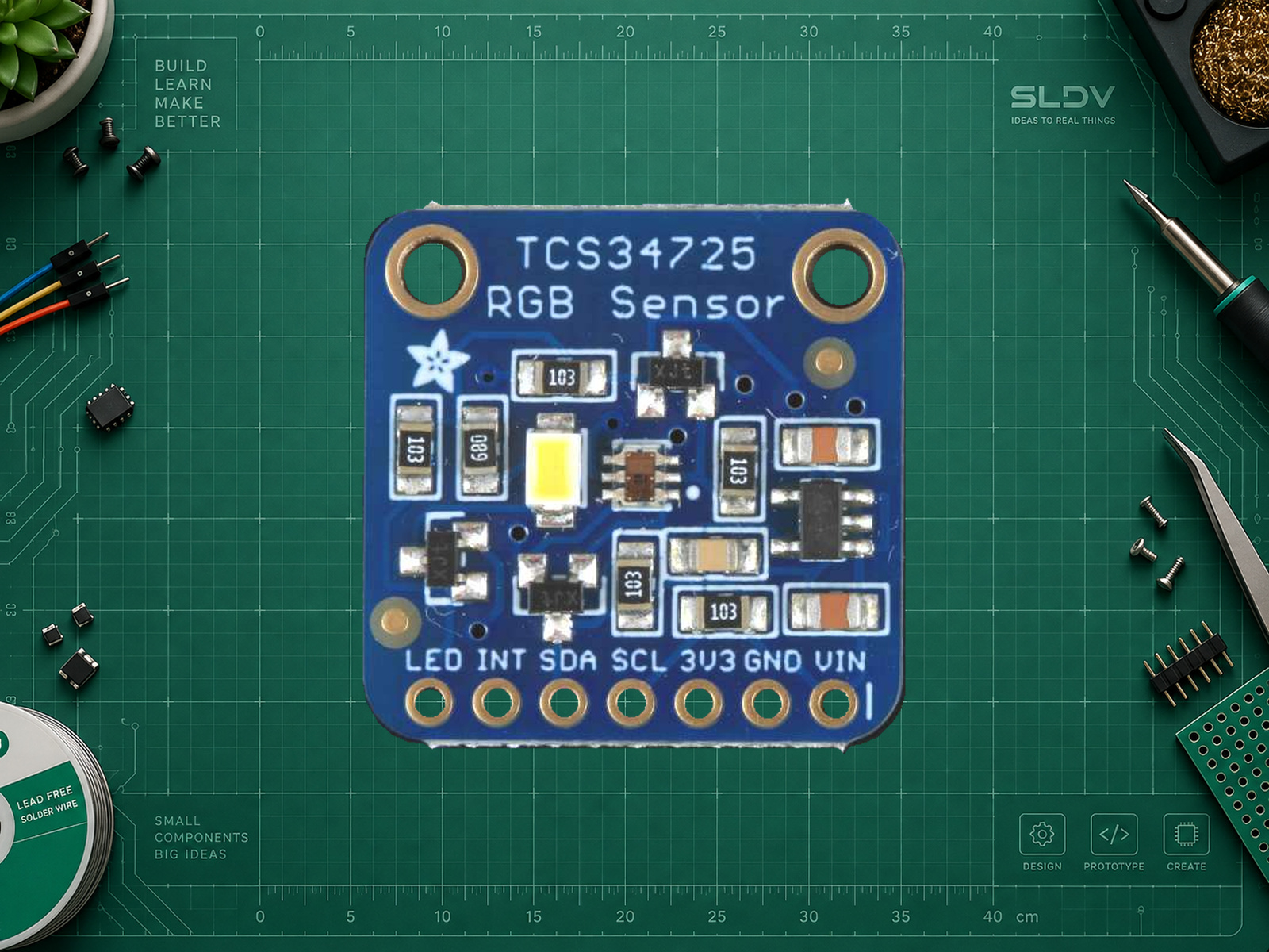 Прямоугольный модуль TCS34725 Adafruit PID 1334 с подсветкой