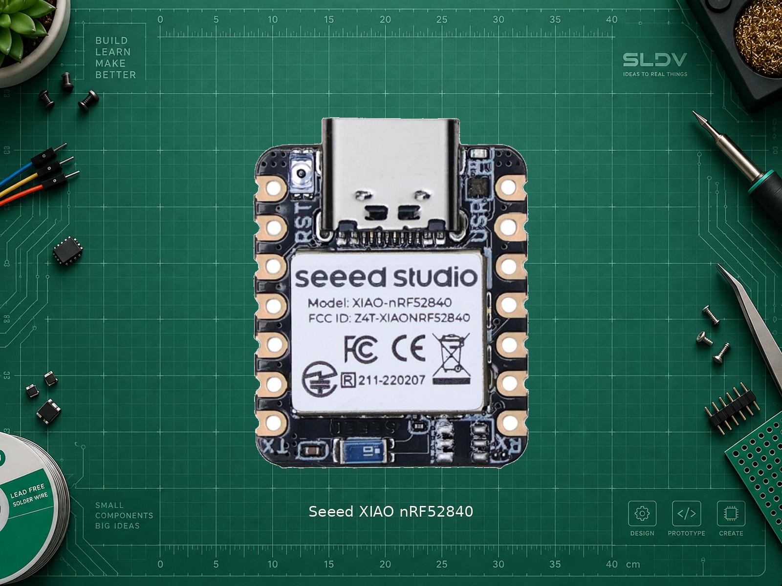 Seeed XIAO nRF52840, обычная версия без датчиков Sense — вид платы спереди