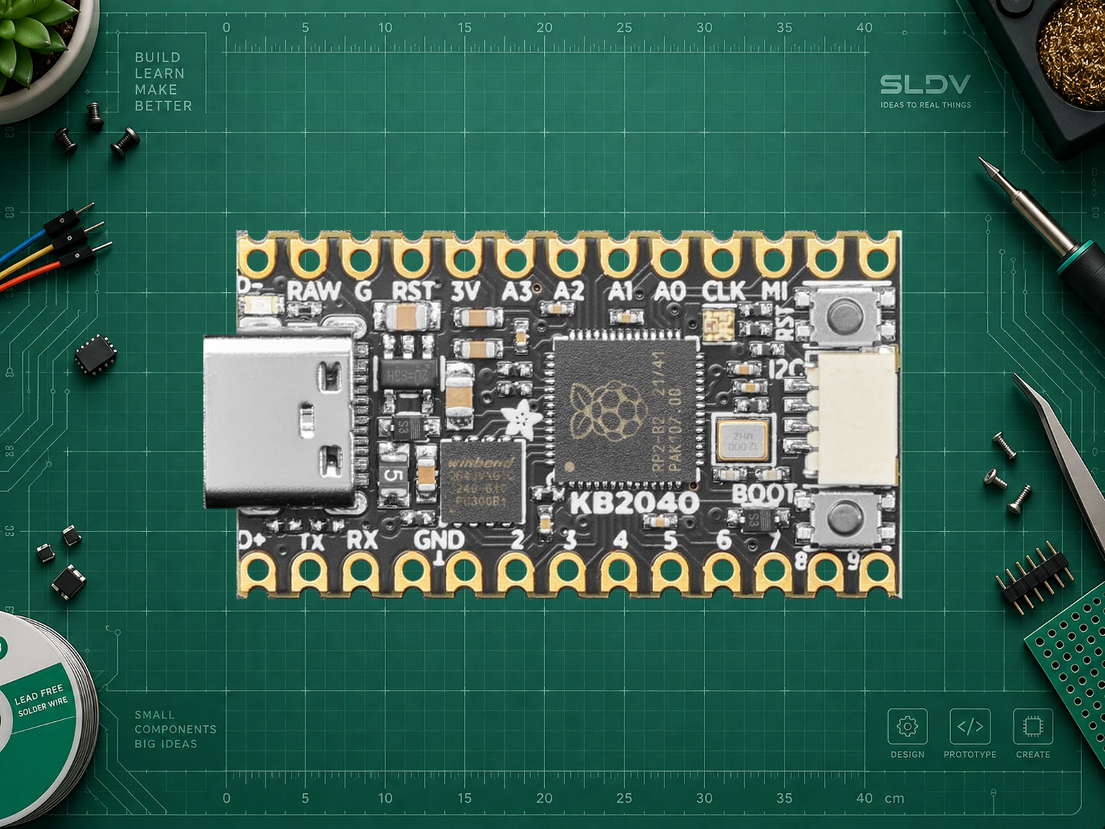 Adafruit KB2040 — реальная плата, вид спереди