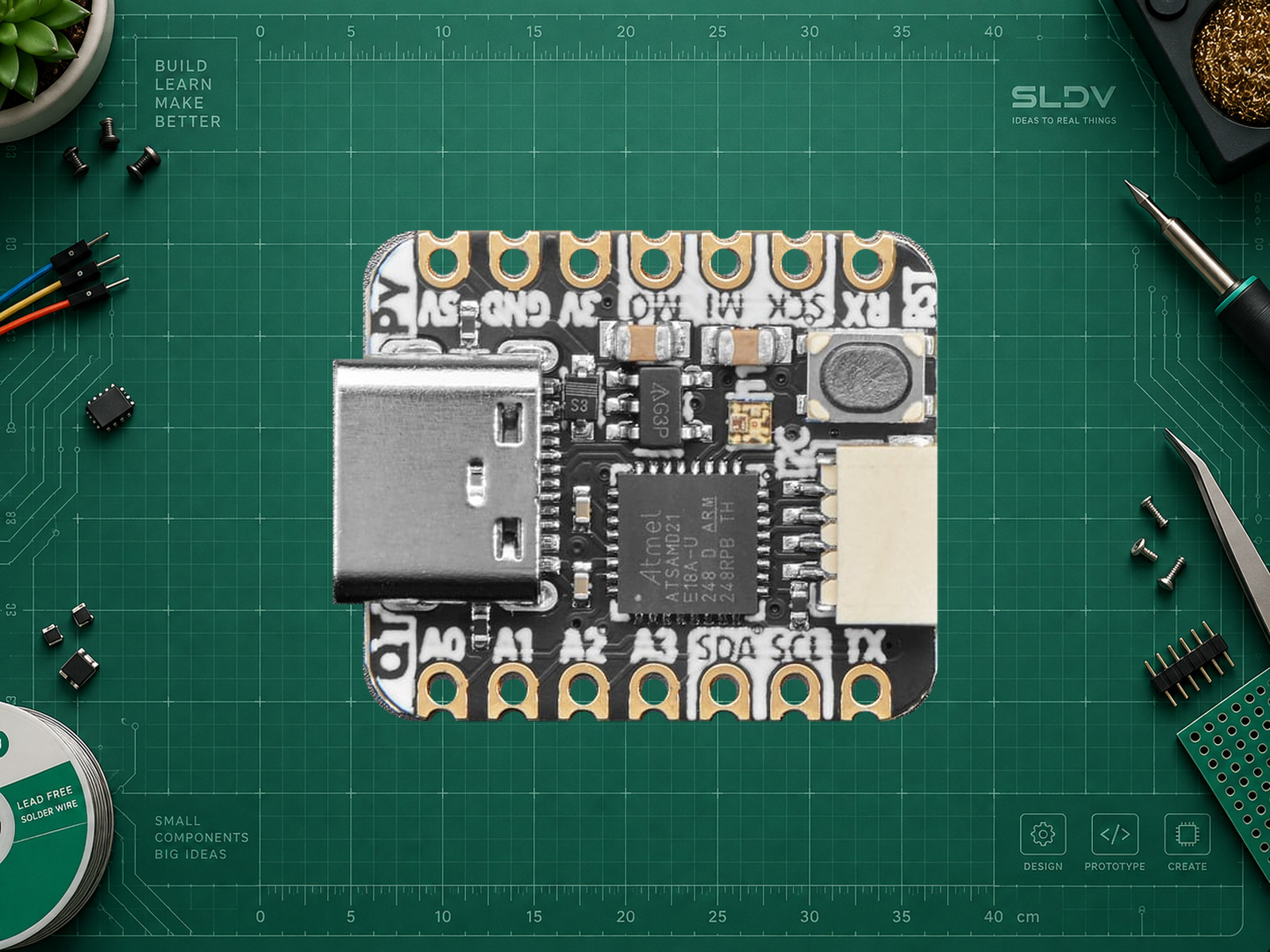 Adafruit QT Py SAMD21 — реальная плата, вид спереди