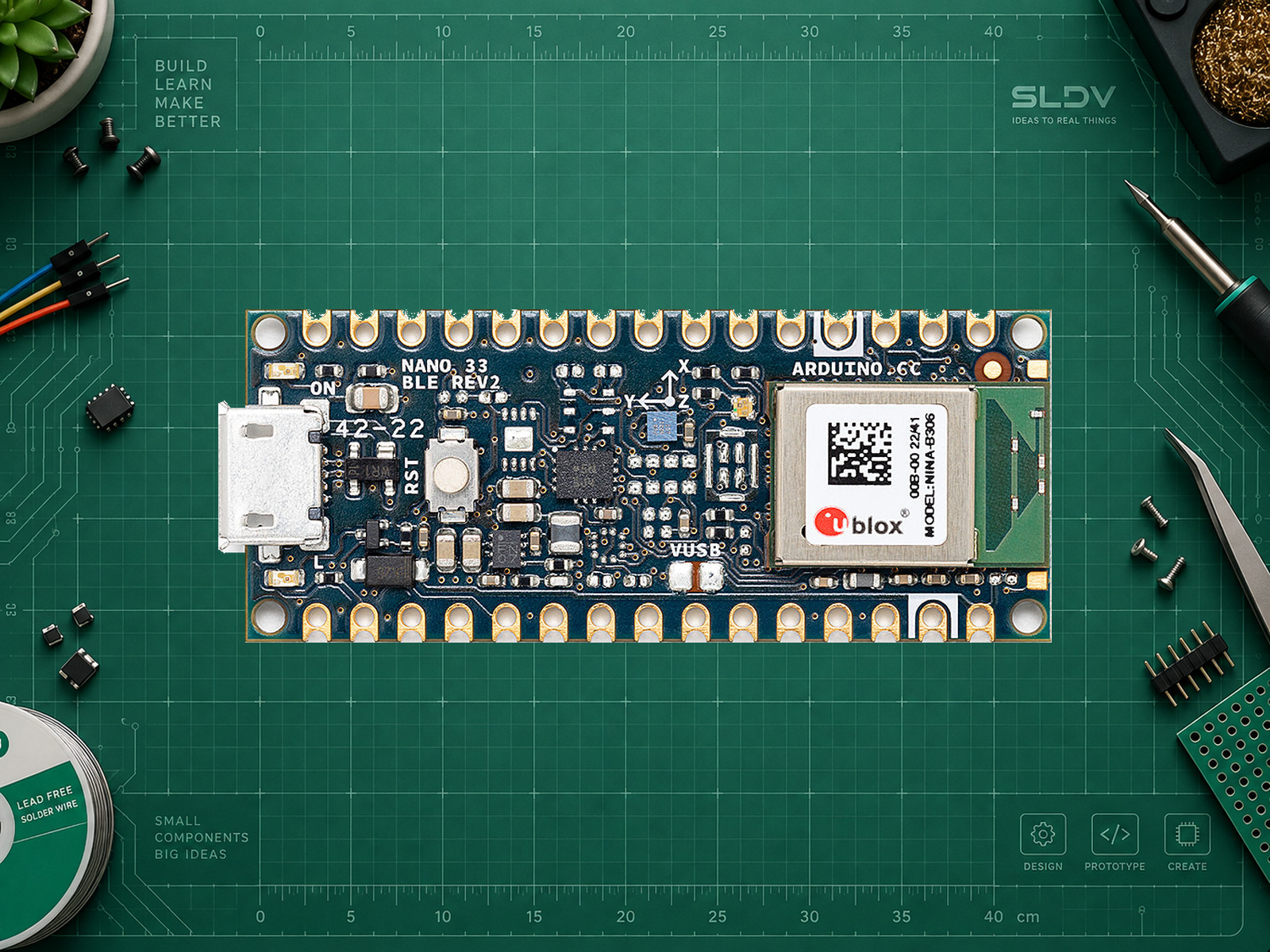 Arduino Nano 33 BLE Rev2 — реальная плата Arduino, вид целиком