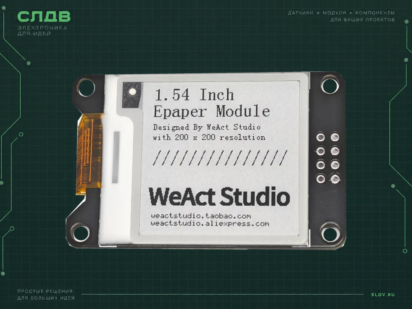 WeAct 1.54″ B/W: реальный модуль с заводской тестовой картинкой. Источник фотографии: CNTronic.