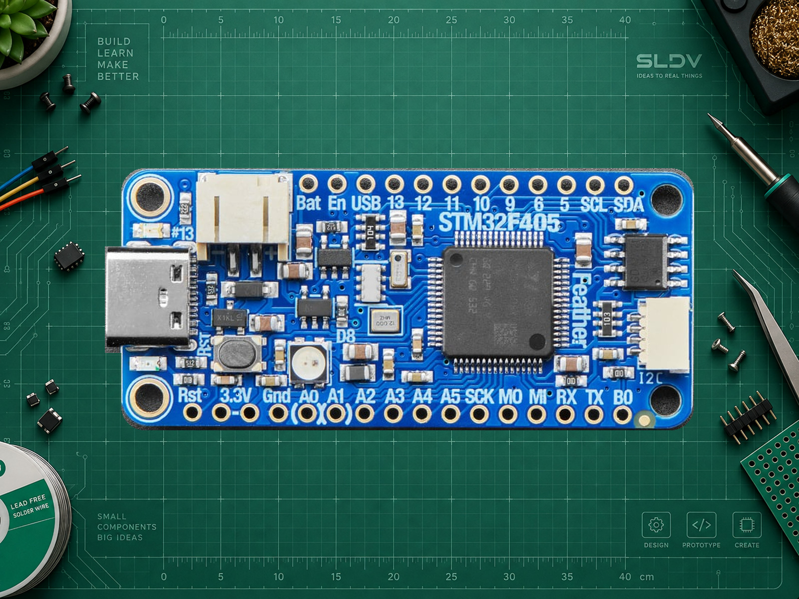 Реальная Adafruit Feather STM32F405 Express, фото производителя.