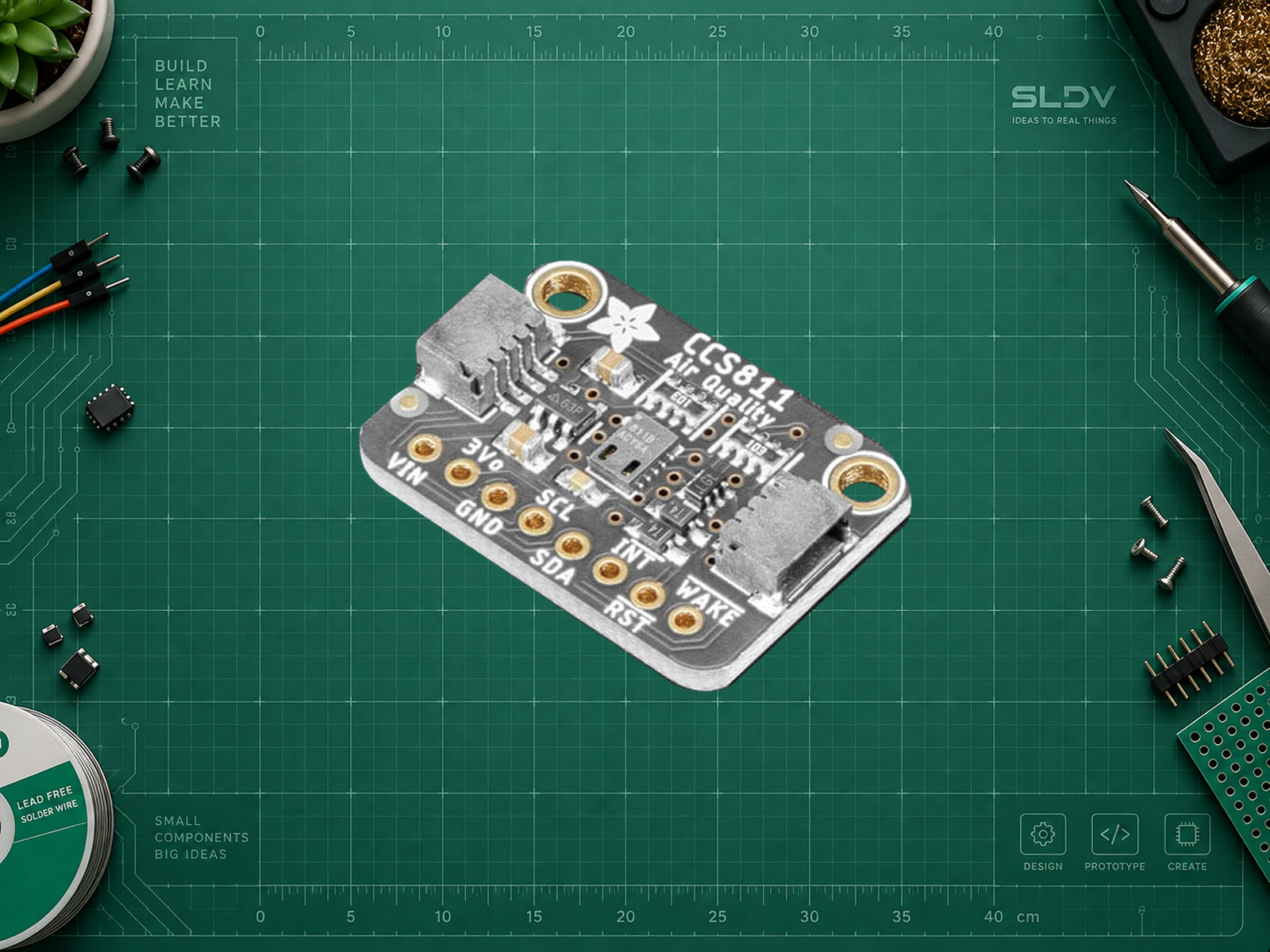 Adafruit CCS811 #3566 STEMMA QT на зелёном рабочем коврике