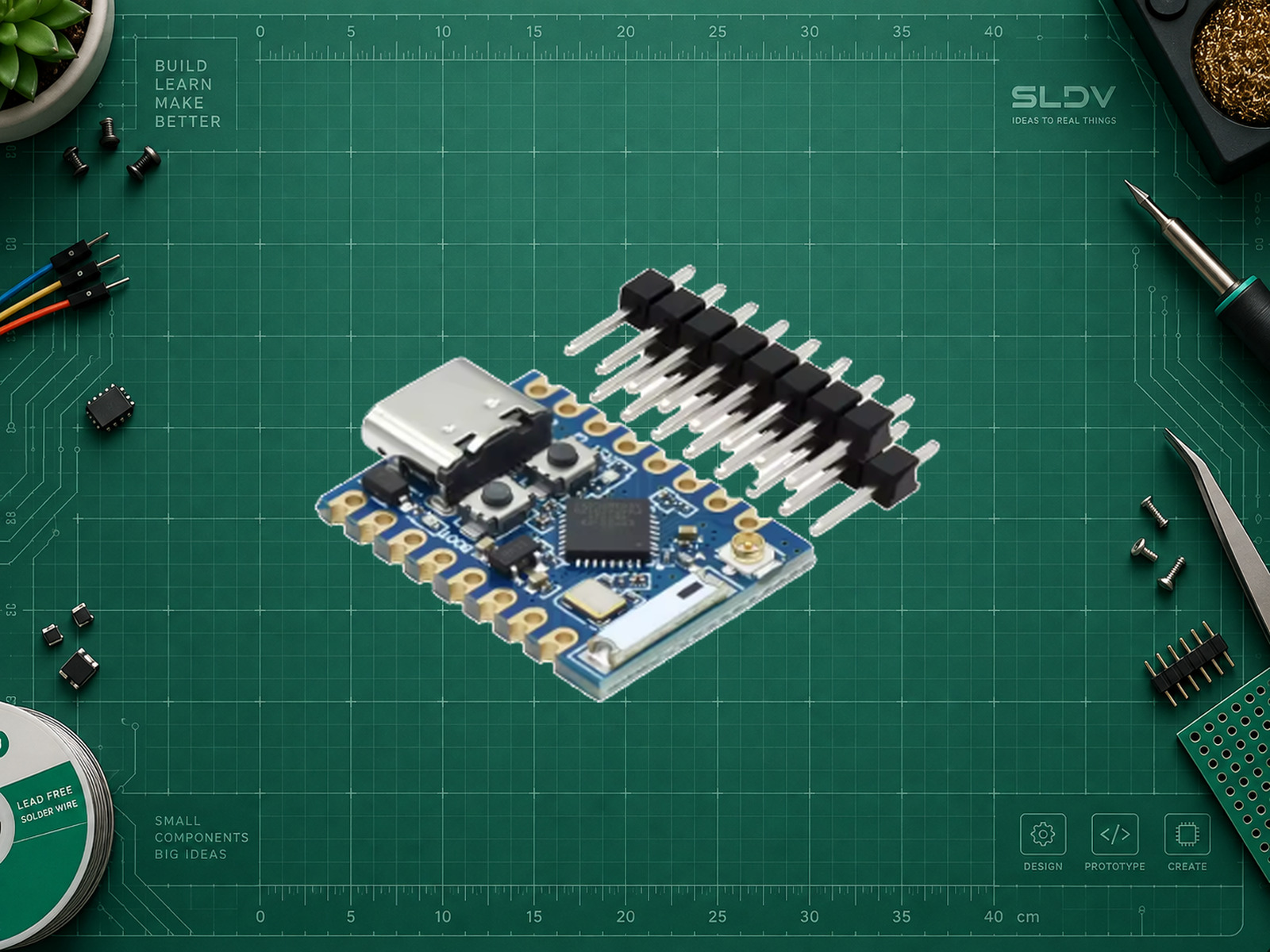 ESP32-C3 PRO MINI с USB-C, керамической антенной, IPEX и двумя отдельными гребёнками; фотография из выбранного пользователем предложения.