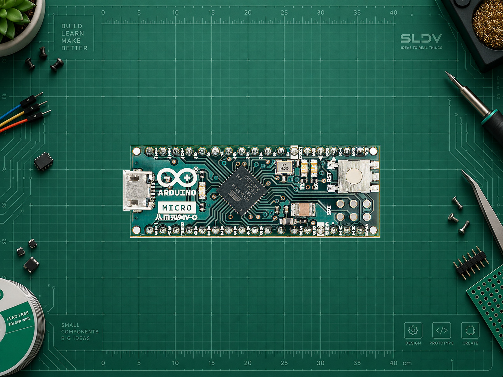 Arduino Micro на ATmega32U4; оригинальная фотография Arduino.