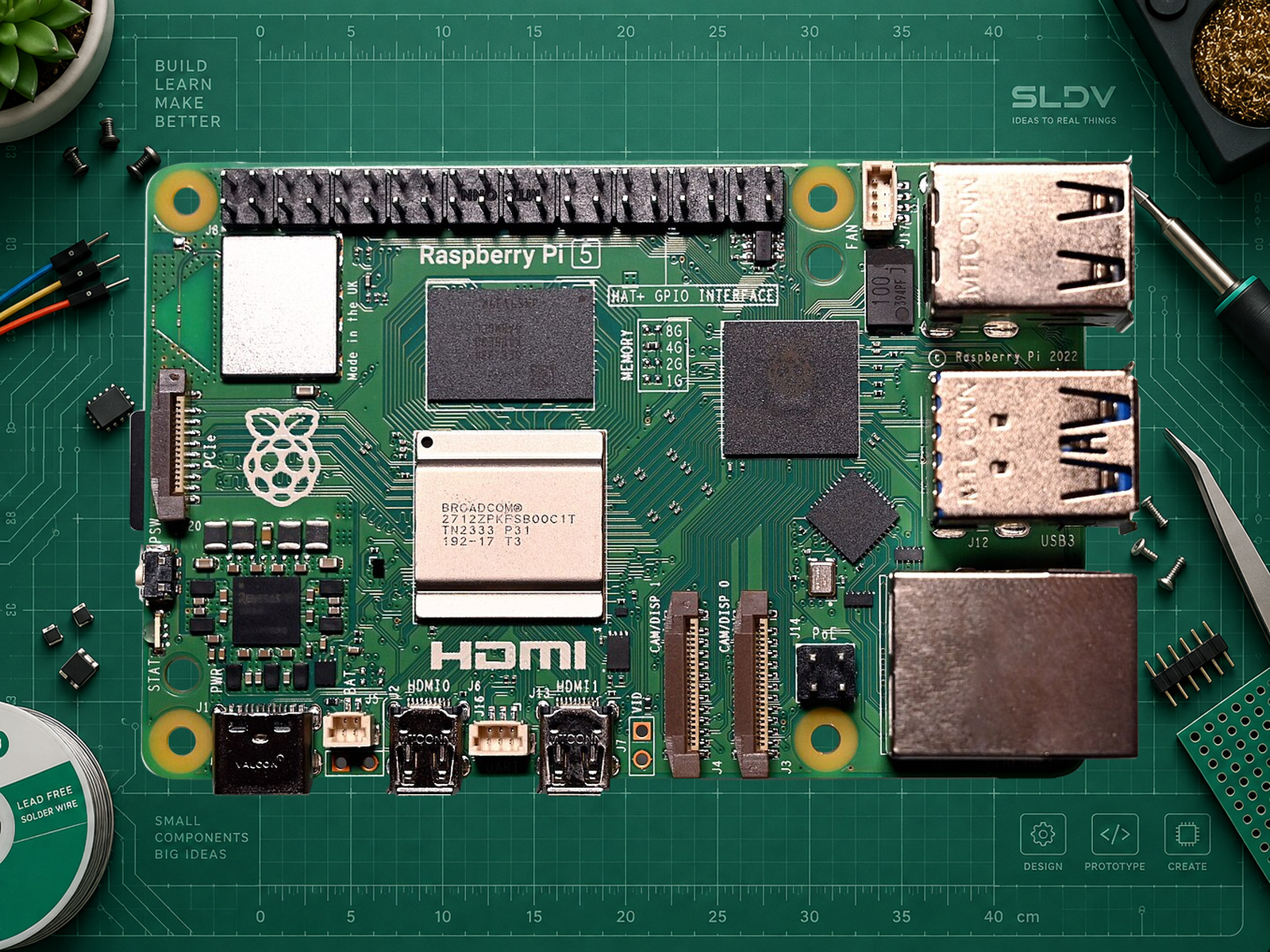 Raspberry Pi 5, вид сверху