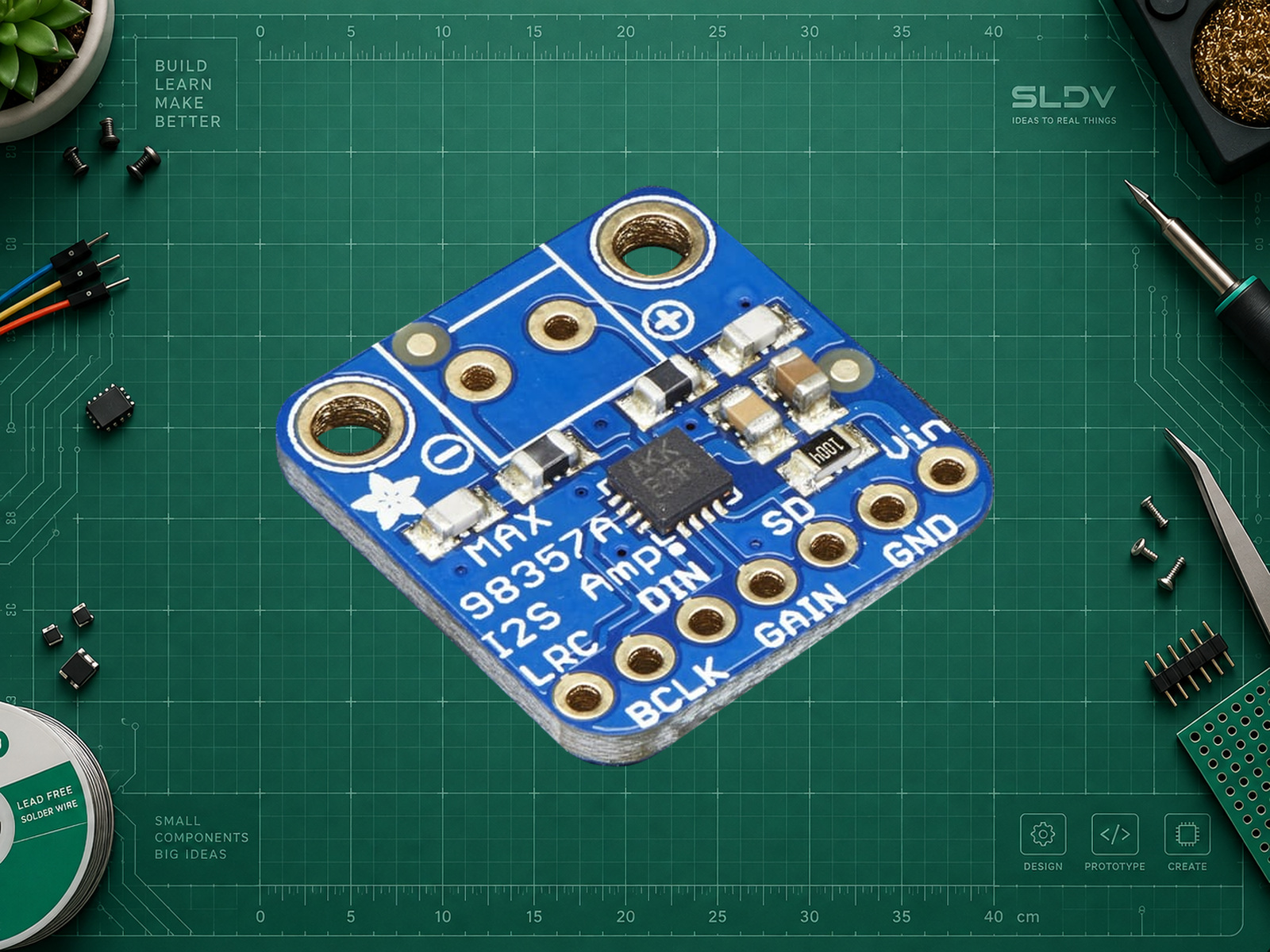 Adafruit MAX98357A mono #3006, ранняя плата без клеммника и штыревого разъёма