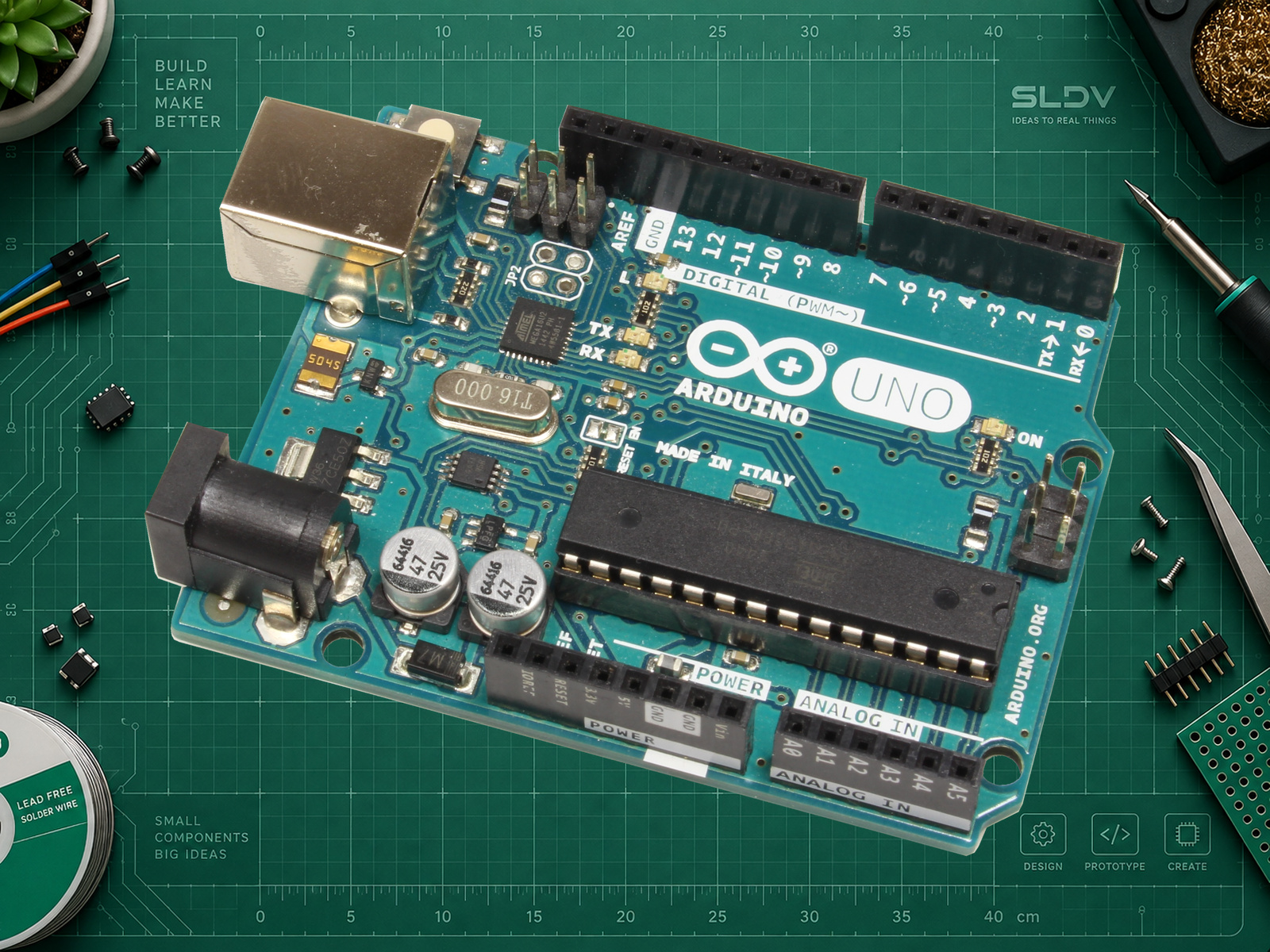 Arduino UNO R3: плата на ATmega328P, вид под углом