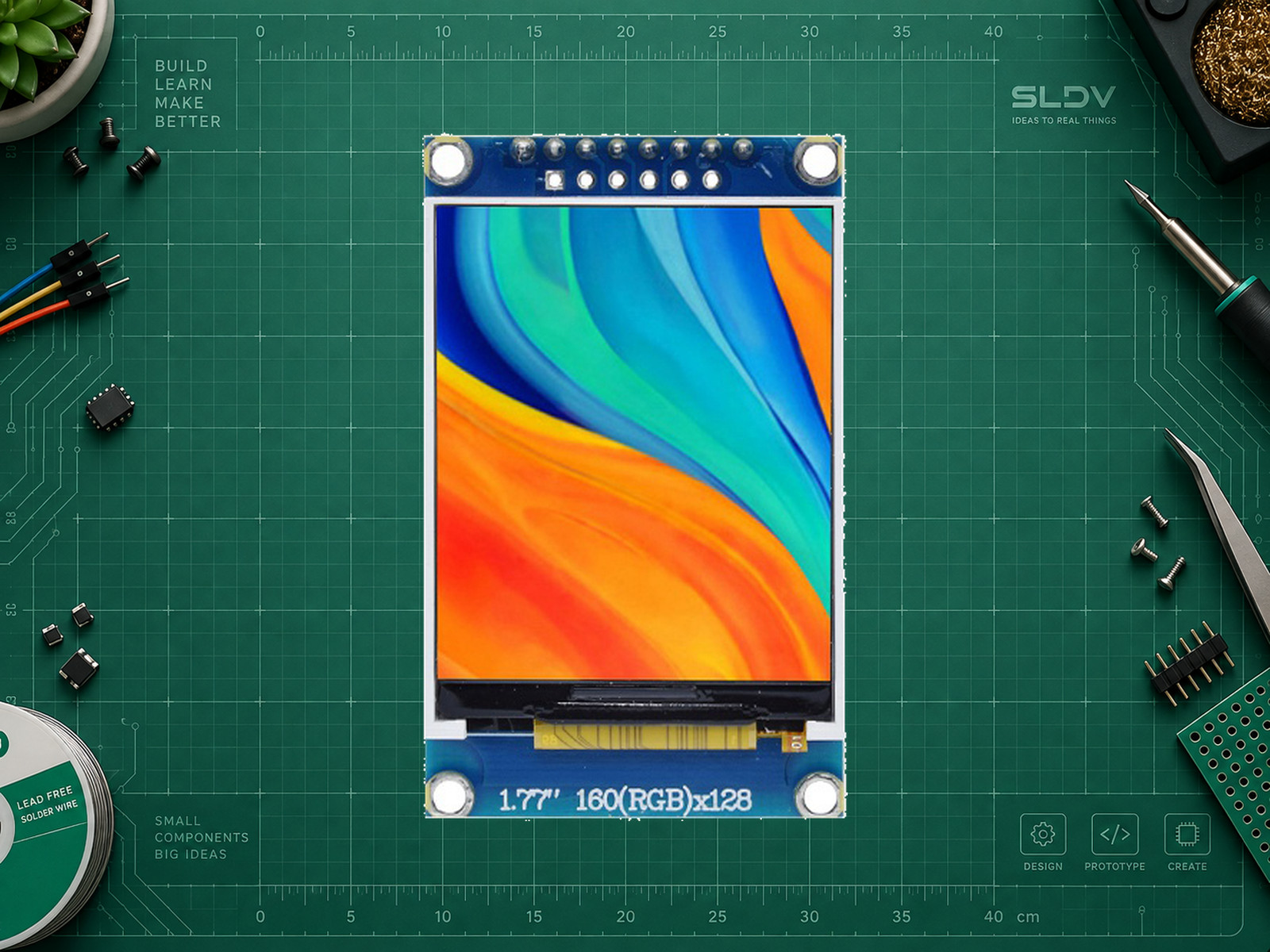 TFT 1,77″ ST7735S · 160×128, SPI, 8 контактов — реальный вид платы спереди.