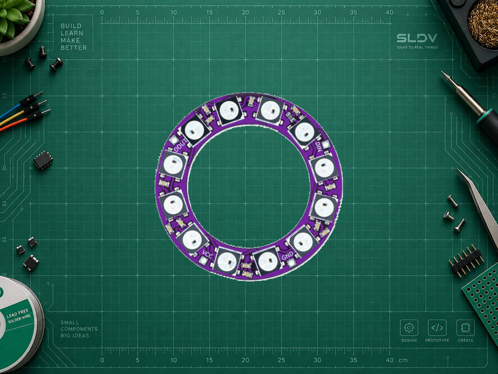 Soldered WS2812B Ring12 333070, кольцо из 12 RGB-пикселей