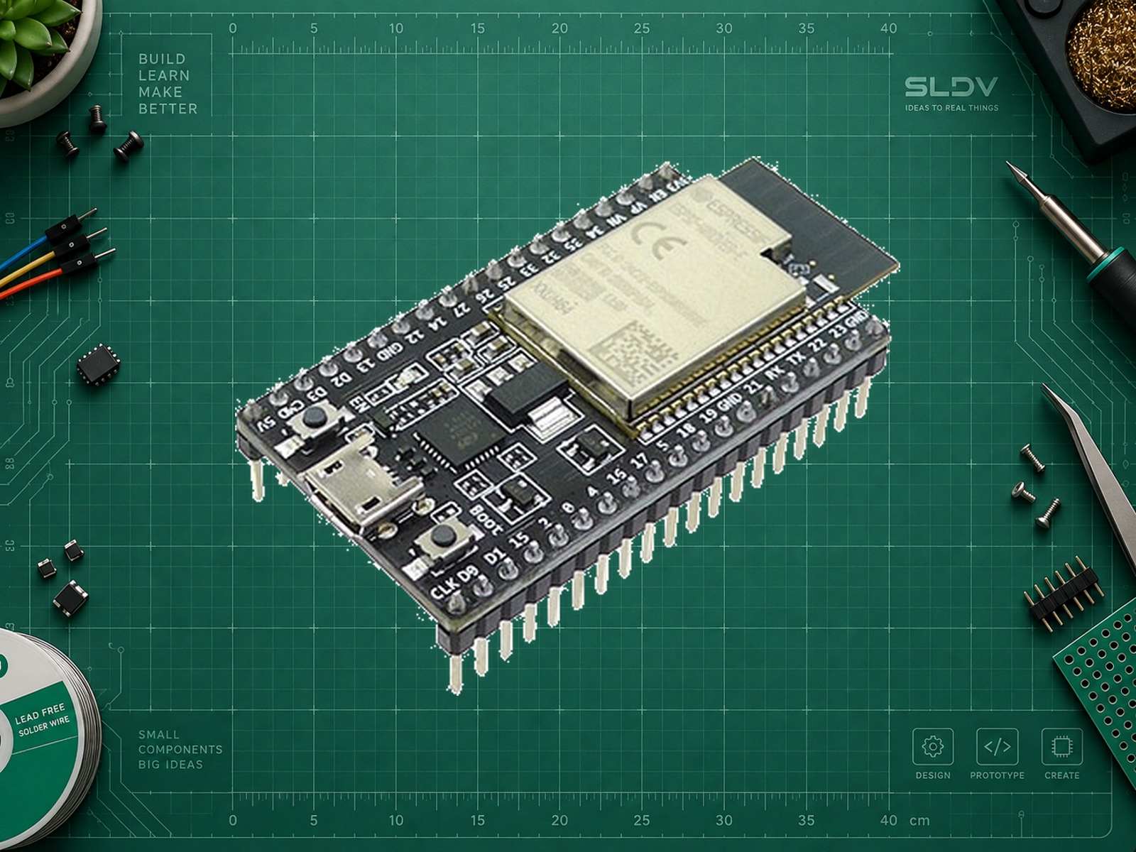 Espressif ESP32-DevKitC V4 · WROVER-E, 8 МБ Flash / 8 МБ PSRAM; фото производителя.