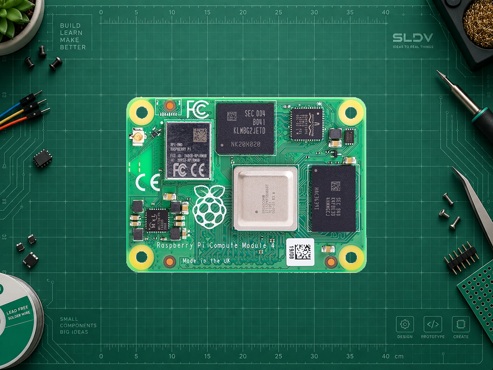 Raspberry Pi Compute Module 4 с беспроводным модулем, вид со стороны компонентов