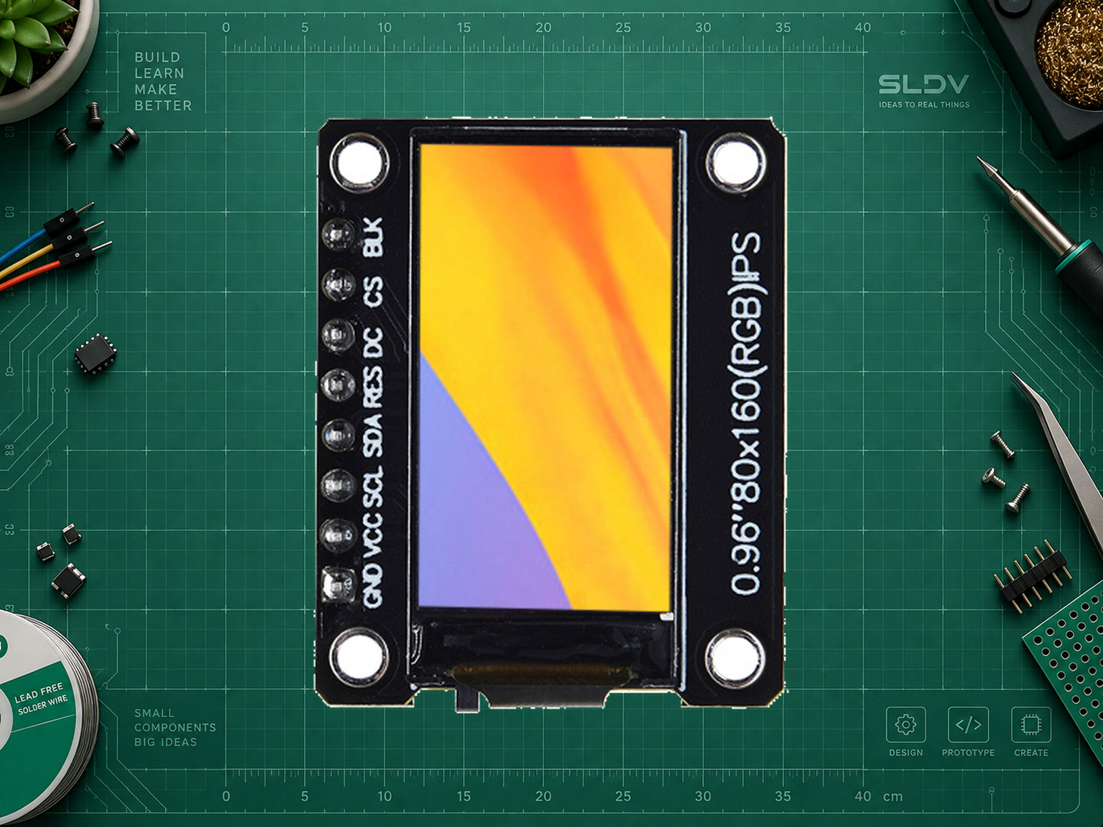 TFT 0,96″ ST7735S · 160×80, SPI, 8 контактов — реальный вид платы спереди.