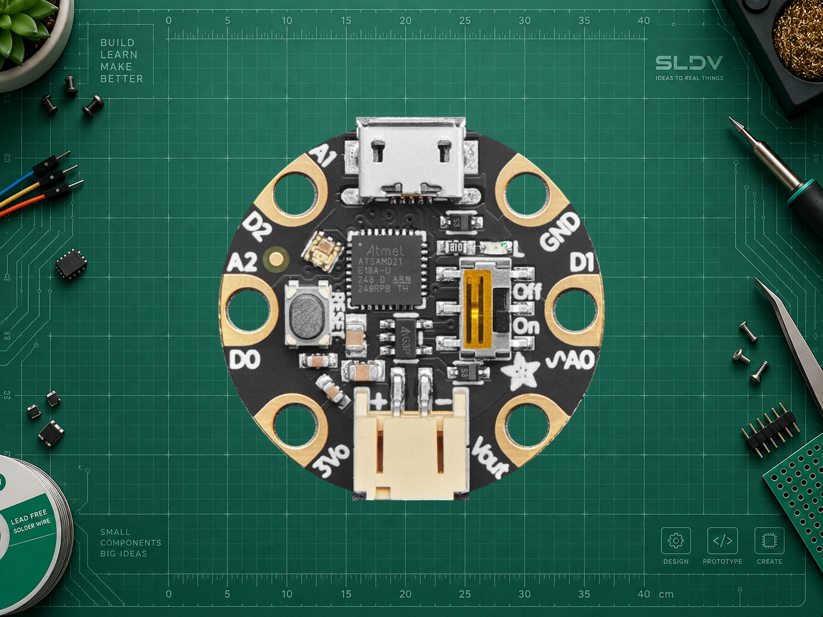 Adafruit GEMMA M0 — реальная плата, вид спереди