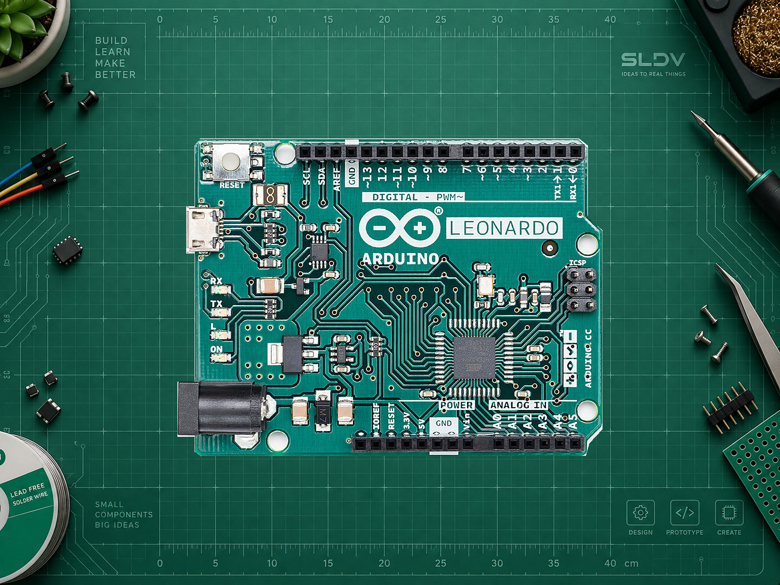 Arduino Leonardo на ATmega32U4; оригинальная фотография Arduino.
