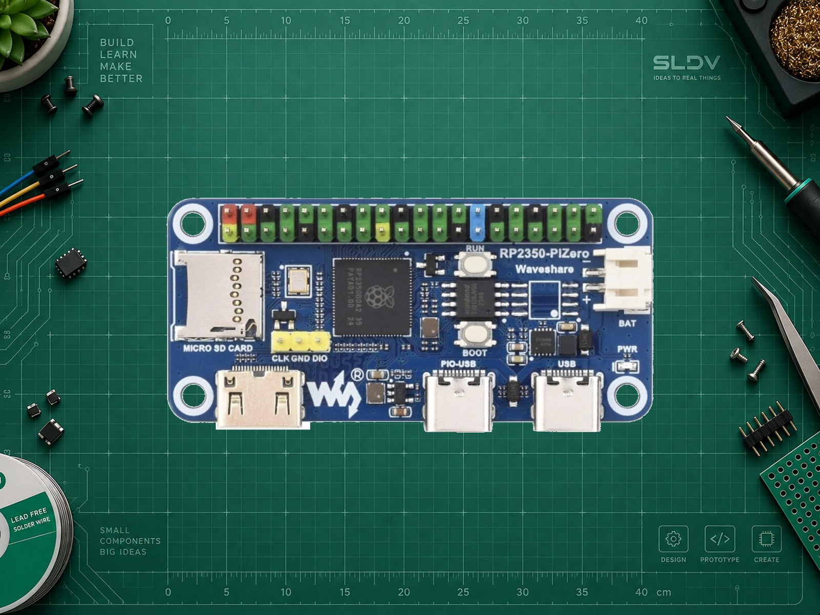 Waveshare RP2350-PiZero — реальная фотография платы, без утверждения ревизии экземпляра