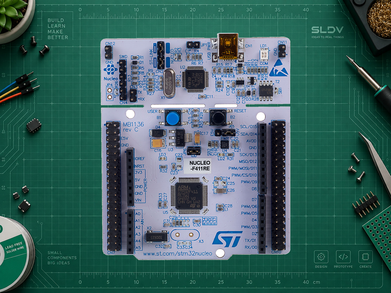 Реальная NUCLEO-F411RE MB1136 revC; читаемая маркировка STM32F411RET6U, источникRapid.
