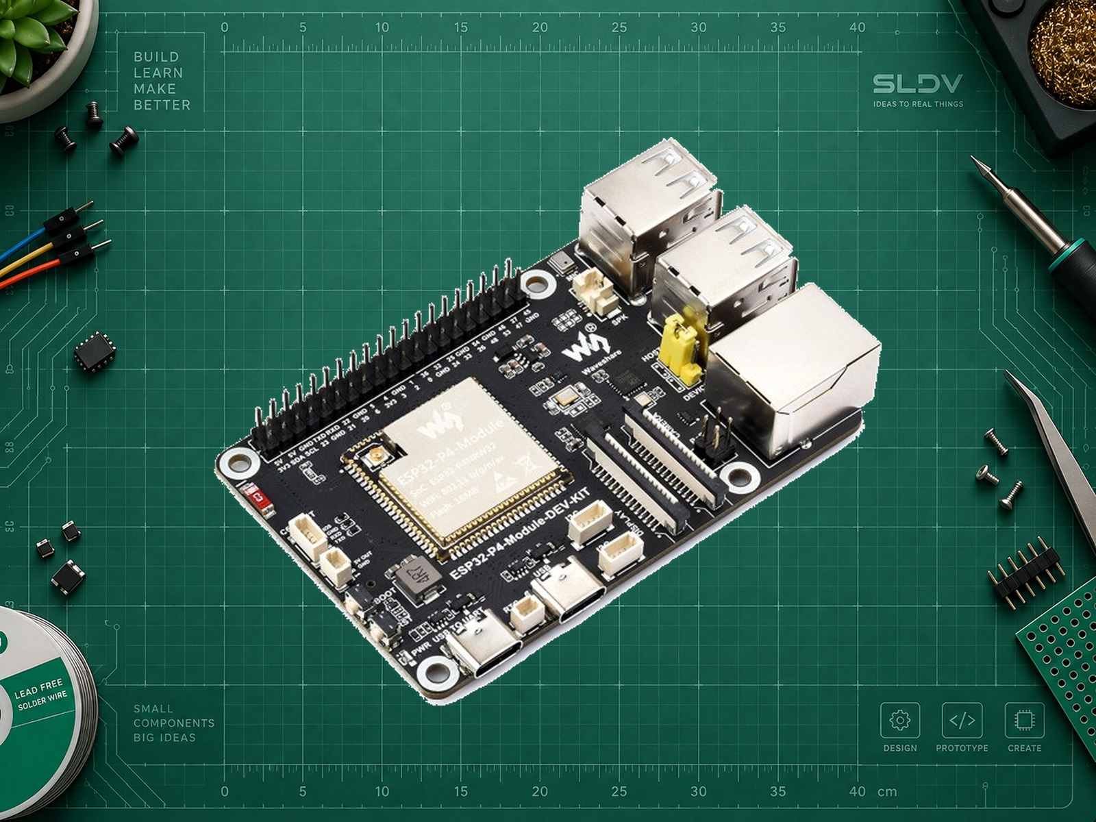 Waveshare ESP32-P4-Module-DEV-KIT — реальная плата с модулем ESP32-P4, Ethernet и USB; фотография производителя