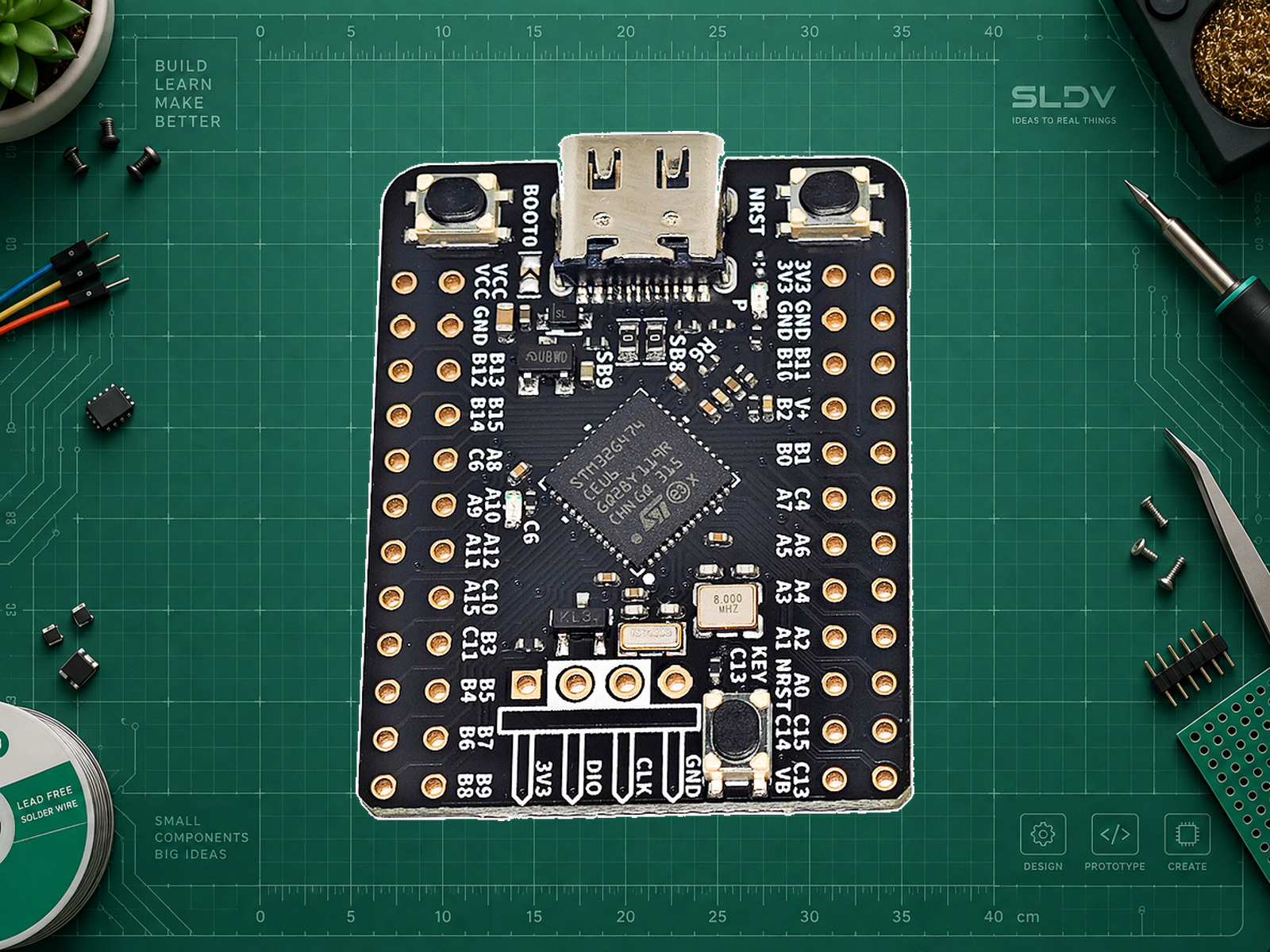 Реальная короткая WeAct STM32G474CEU6 V1.0; материал производителя, найденный у продавца Daraz.