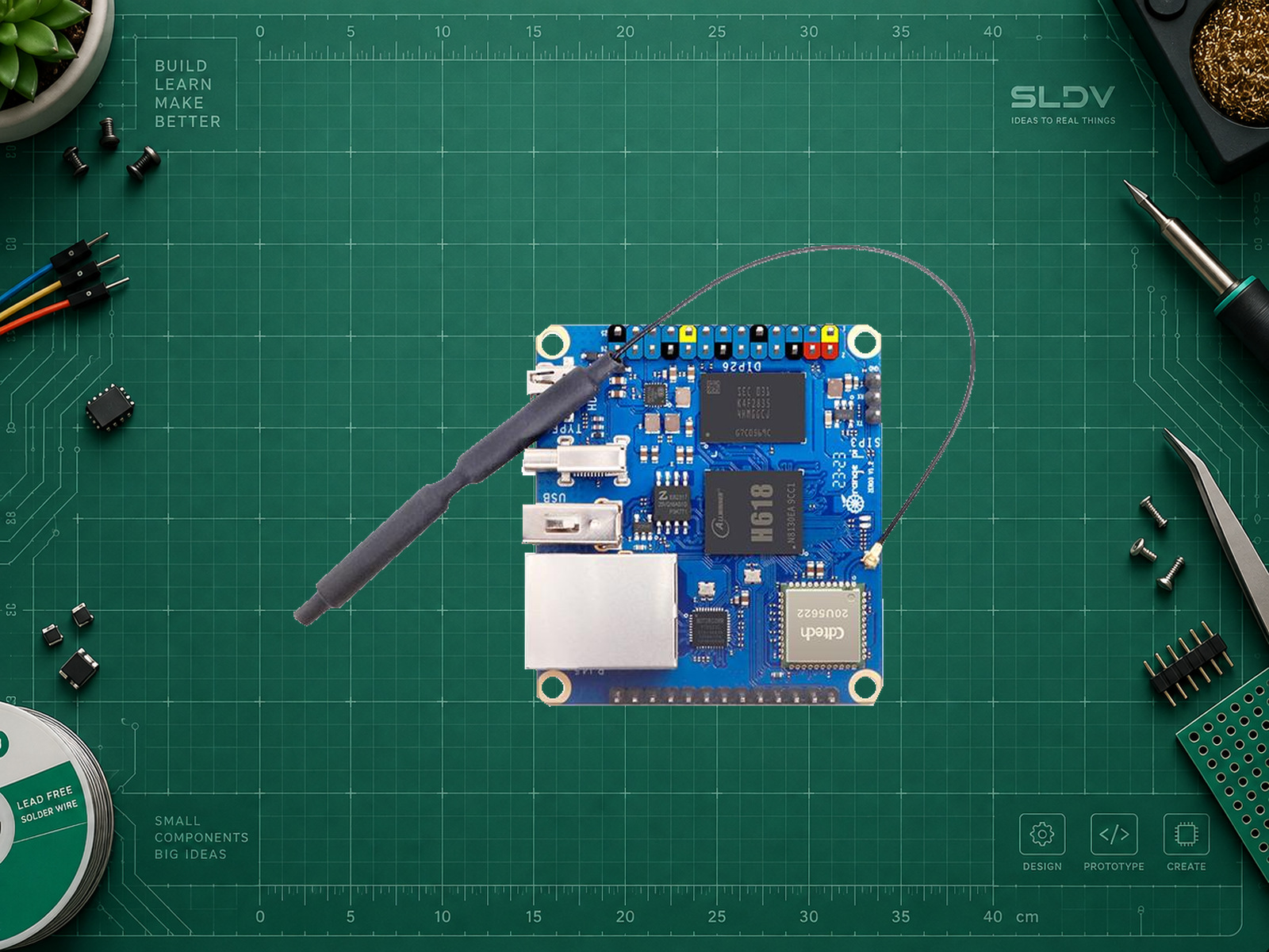 Orange Pi Zero 3 с Allwinner H618, гребёнками и подключённой антенной