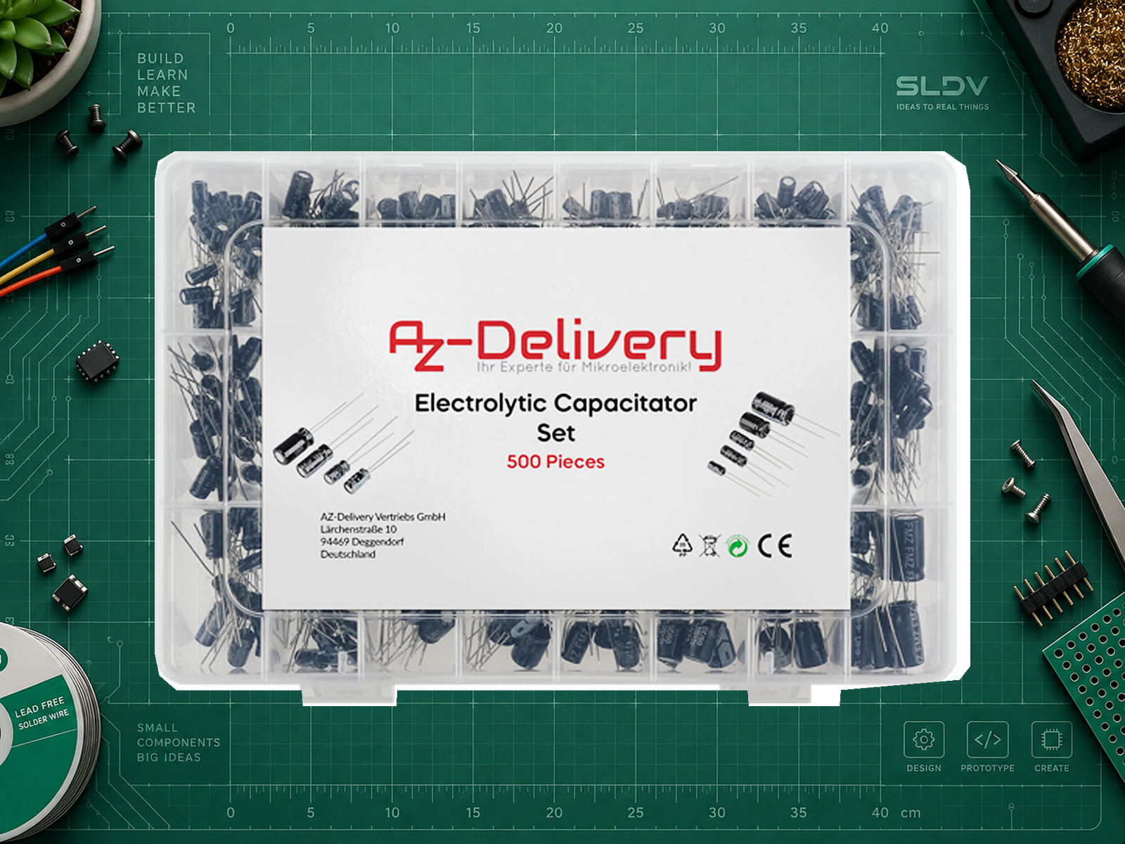 AZ-Delivery, набор из 500 радиальных алюминиевых электролитических конденсаторов