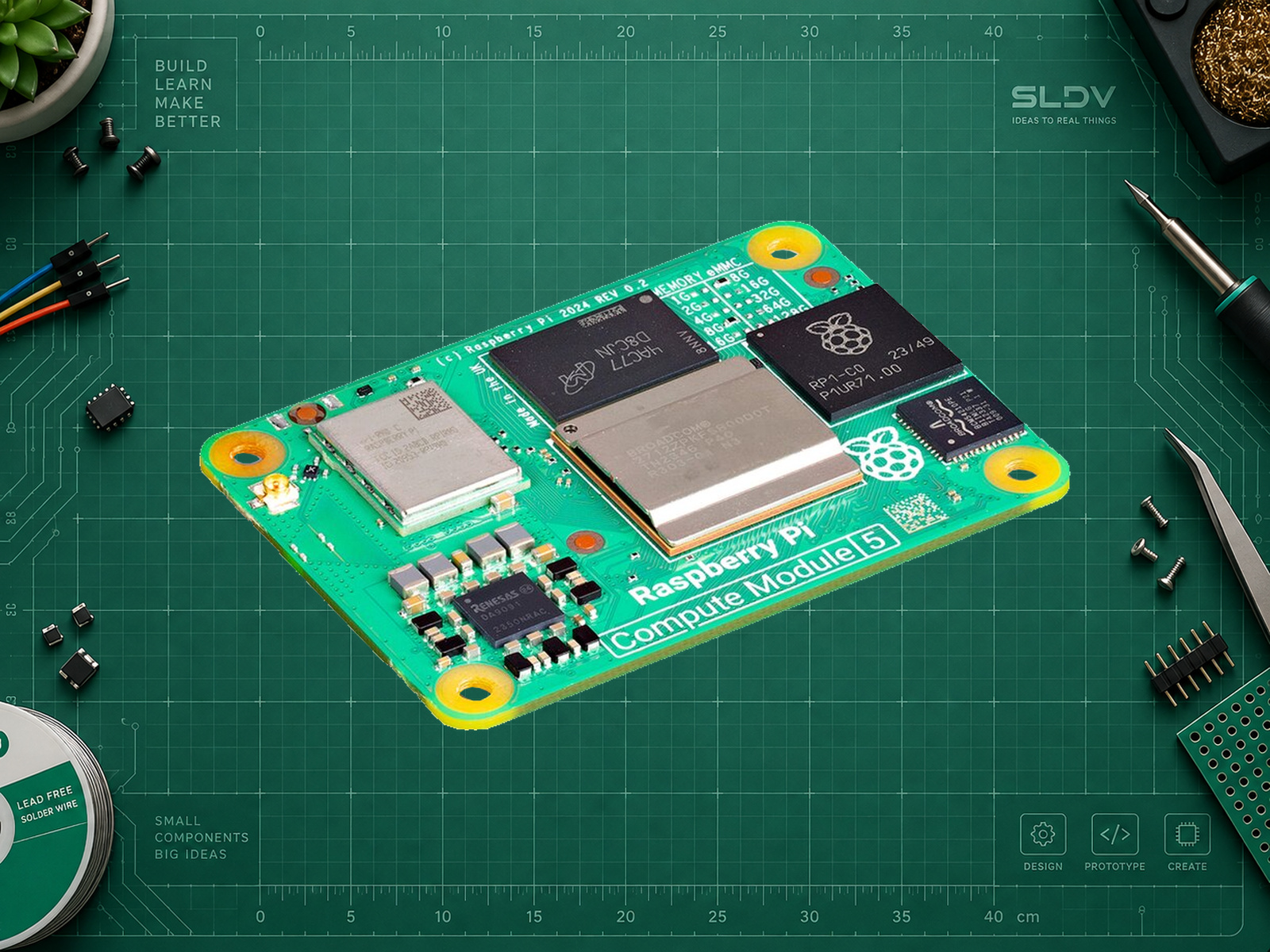 Raspberry Pi Compute Module 5 с беспроводным модулем; объём памяти по фото не установлен