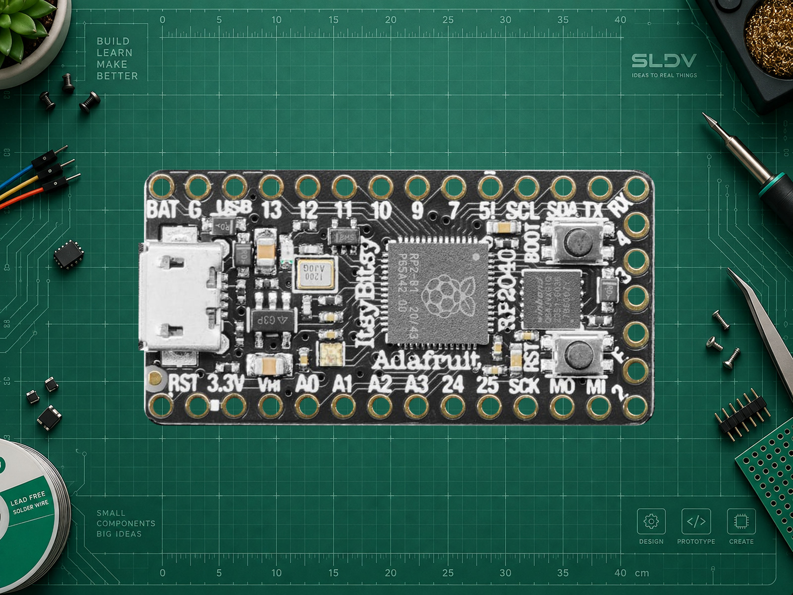 Adafruit ItsyBitsy RP2040 — реальная плата, вид спереди