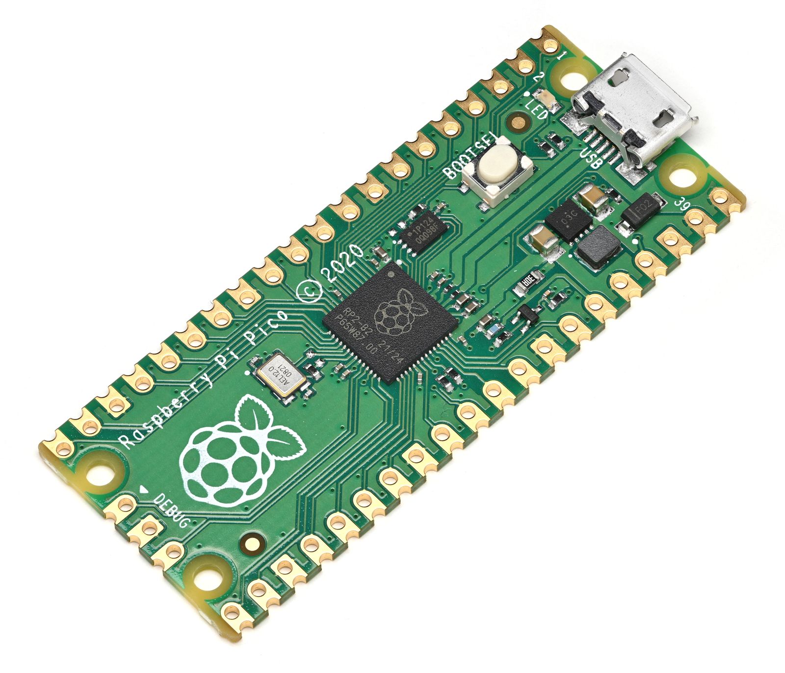 Raspberry Pi Pico с микроконтроллером RP2040, вид под углом
