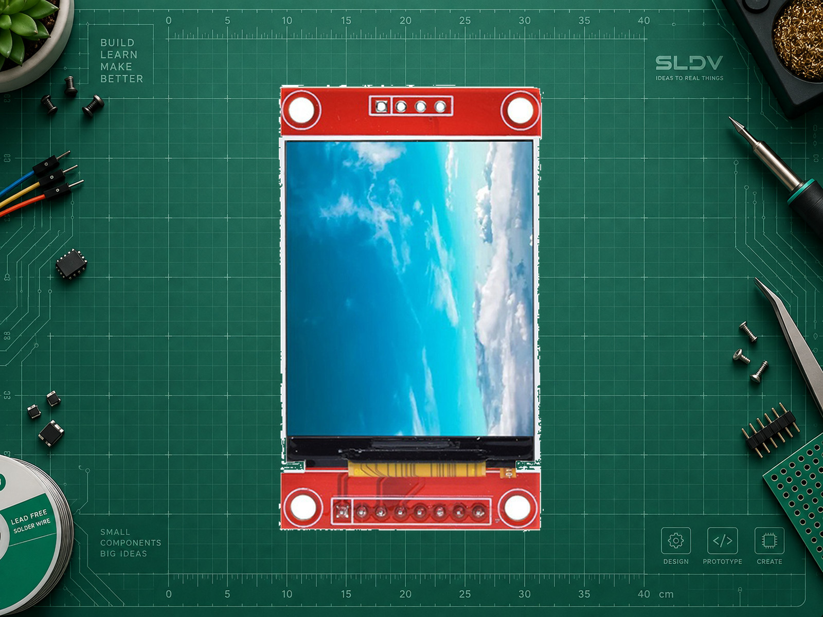 TFT 1,8″ ST7735S · 128×160, SPI и SD-карта — реальный вид платы спереди.