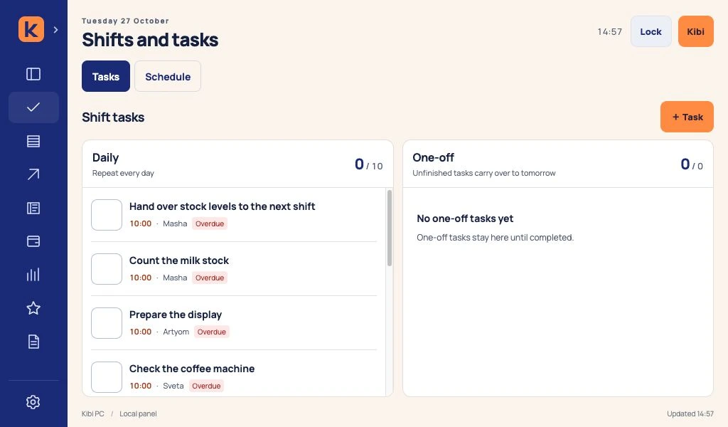 Tasks & shifts